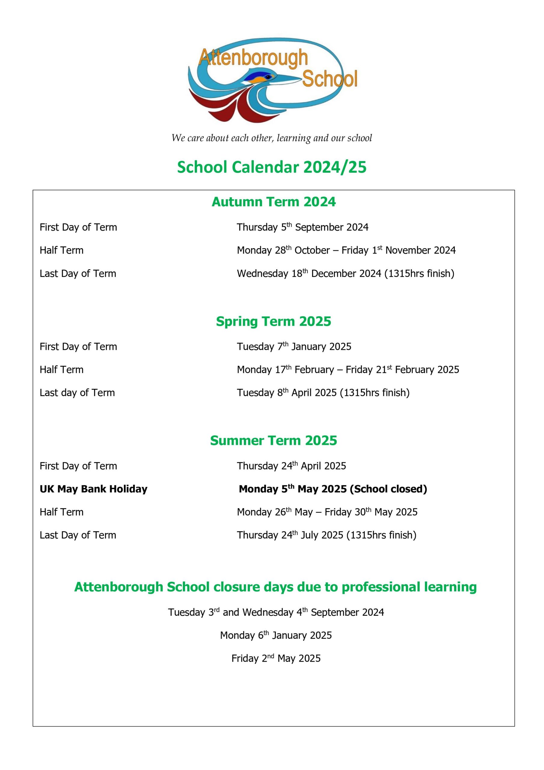 Term Dates Attenborough School