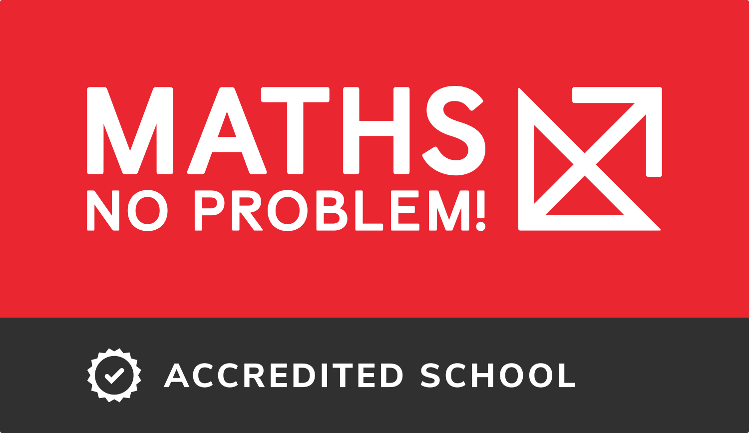 Maths — No Problem! logo with Accredited School badge